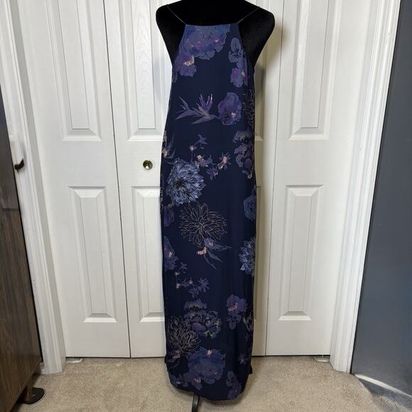 Jasmine & Juliana Maxi Dress Size 2 Slip Style Navy Floral Side Slit Lined - Picture 6 of 9